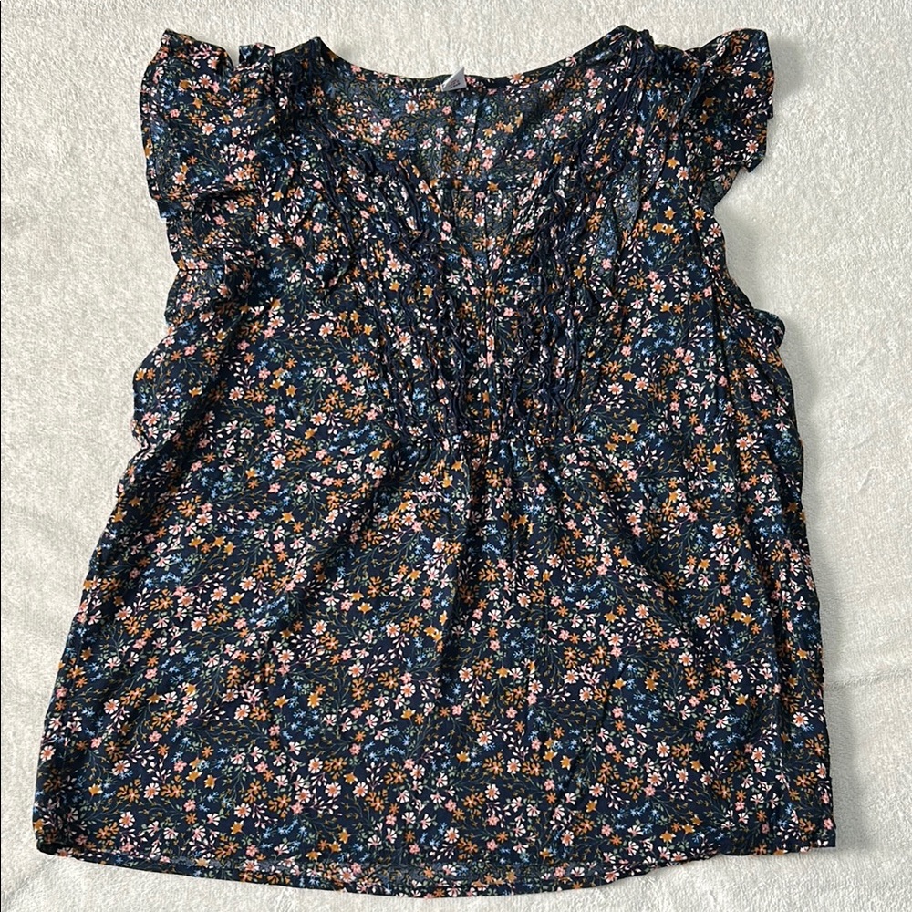 Old Navy Pink and Blue Ruffled Tie Front Blouse